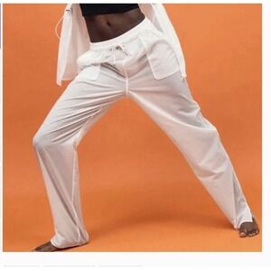 Alo Yoga Cloud Nine White Ripstop Sheer Straight Leg Drawstring Pants W XL